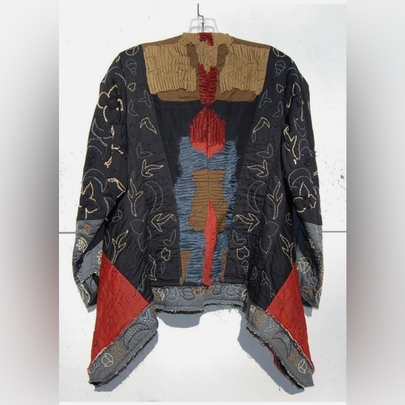 Urban Zen Patchwork Artisan Jacket M Linen Cotton Silk Hand Stitched Made In USA - Picture 5 of 10